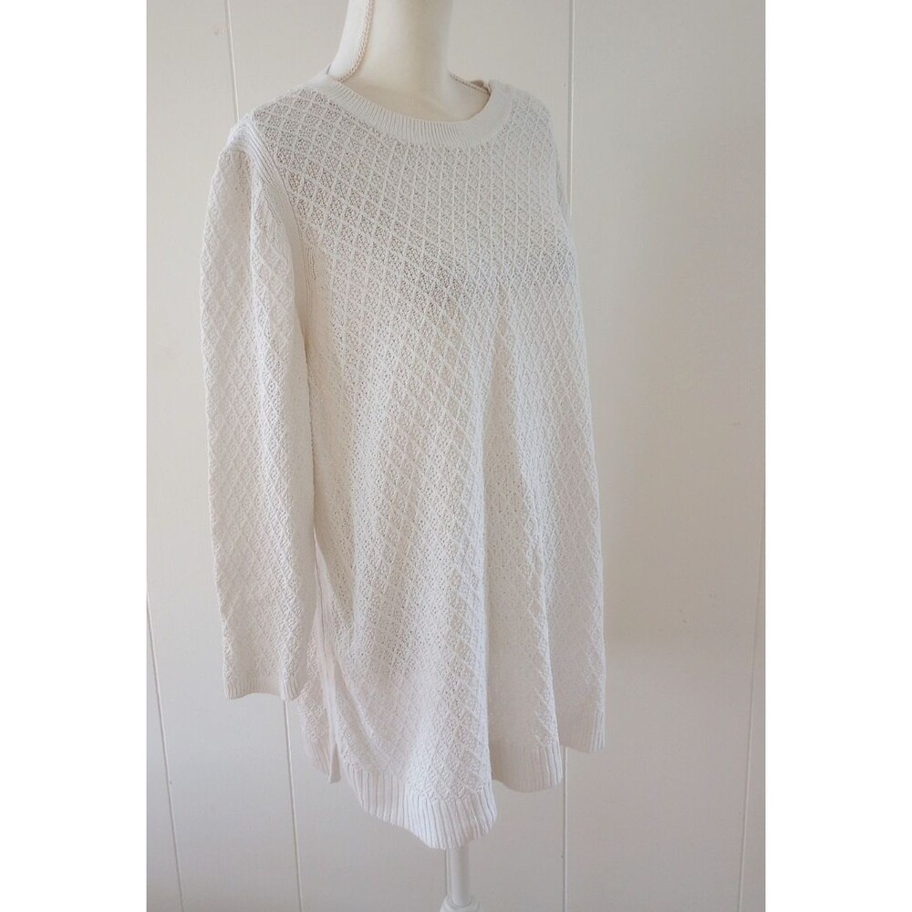 Talbots Textured 2X Sweater White Crochet Pullover Long Sleeve 100% Cotton